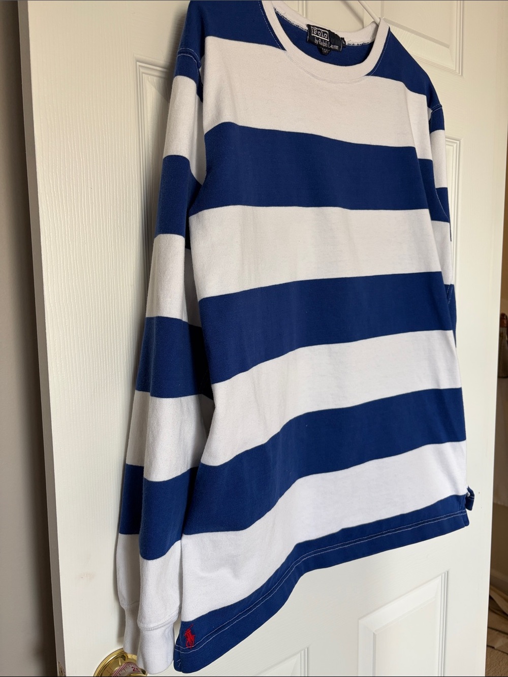 Polo by Ralph Lauren Blue and White Striped Rugby Sweatshirt